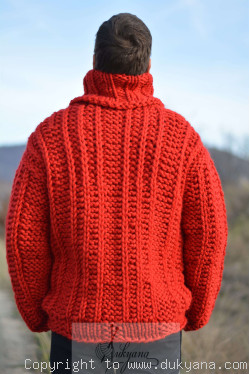 Chunky pure merino wool mens sweater in true red