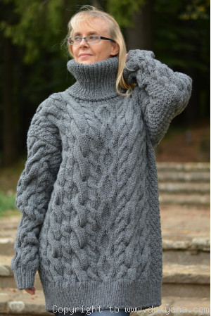 Mens soft wool sweater handknit in mid gray 