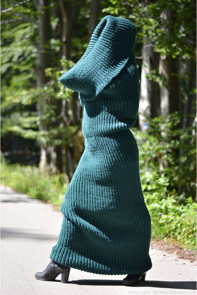 Knitted wool blend huge tube scarf in dark green/SC20