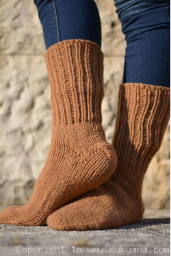 Handmade mens wool socks in light brown