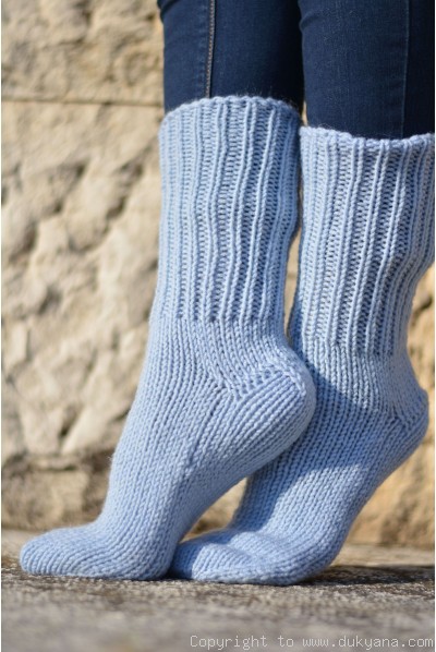 Handmade mens wool socks in sky blue