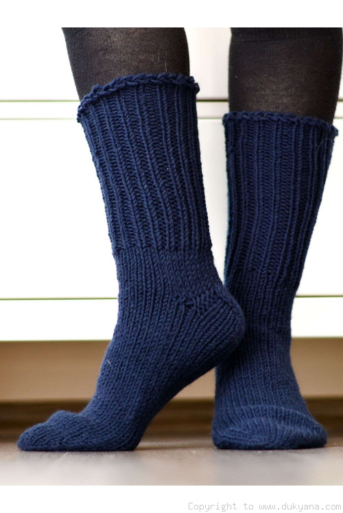 Handmade mens wool socks in navy blue