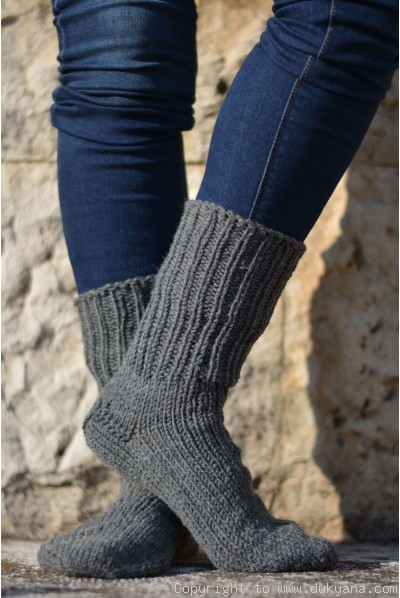 Handmade mens wool socks in dark gray