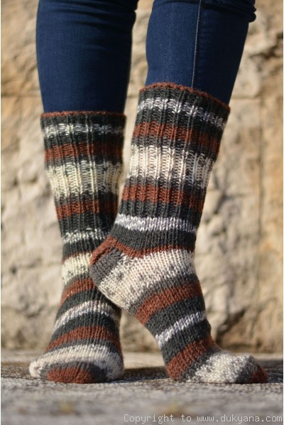 Handmade wool socks in black brown mix